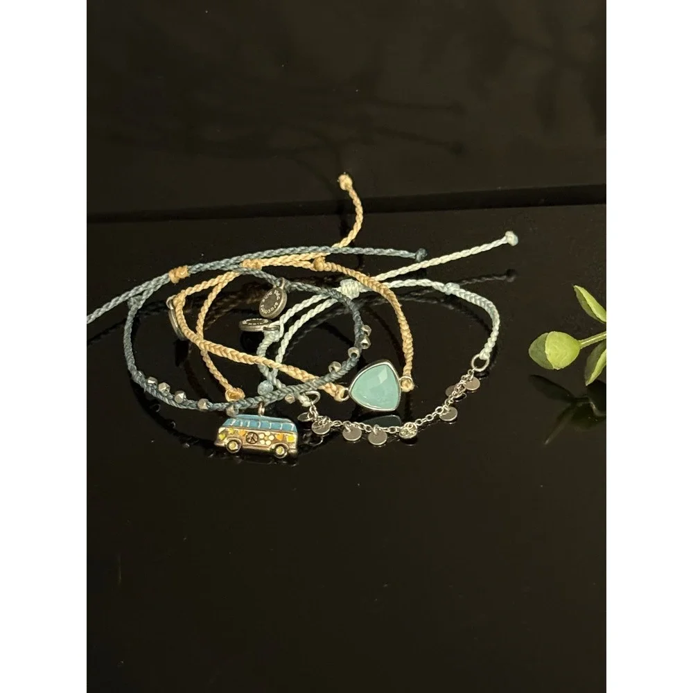 Pura Vida Bracelet Stack Hippie Van Charm Turquoise Stone Boho Blue Tan Set - Picture 4 of 7
